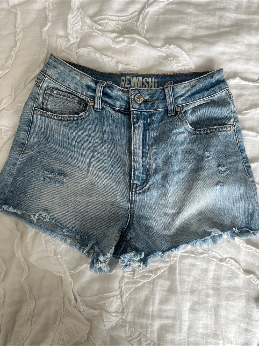 Rewash Light Blue High-Rise Distressed Denim Shorts